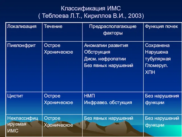 Классификация ИМС ( Теблоева Л.Т., Кириллов В.И., 2003)