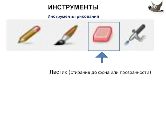 ИНСТРУМЕНТЫ Инструменты рисования Ластик (стирание до фона или прозрачности)