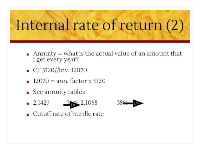 Internal rate of return (2) Annuity = what is the