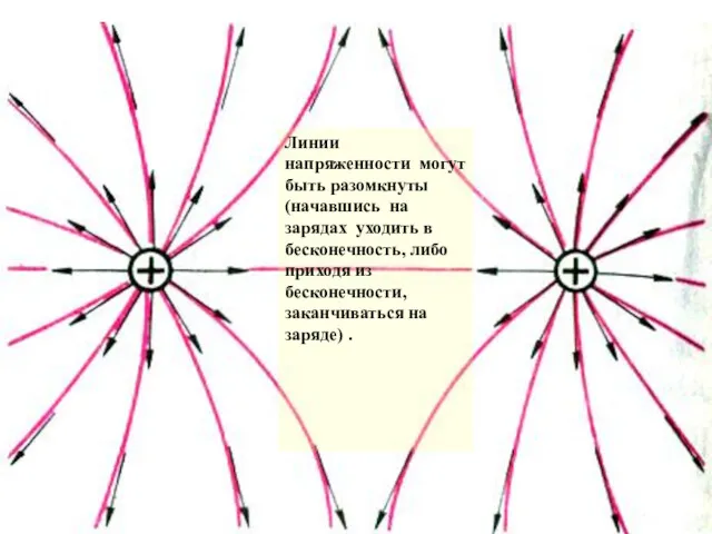 Линии напряженности могут быть разомкнуты (начавшись на зарядах уходить в