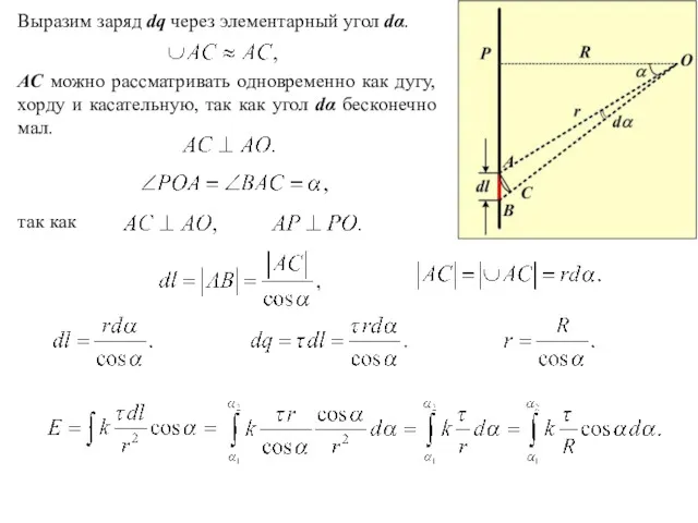 Выразим заряд dq через элементарный угол dα. AC можно рассматривать