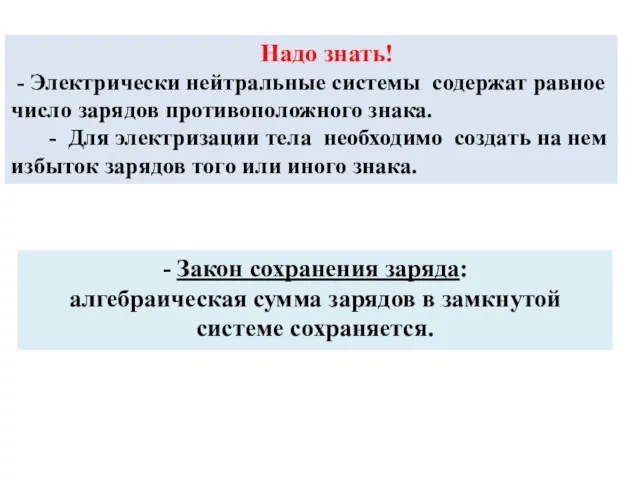 Надо знать! - Электрически нейтральные системы содержат равное число зарядов