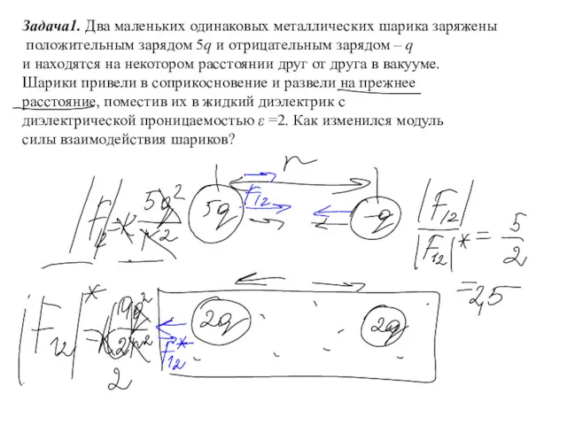 Задача1. Два маленьких одинаковых металлических шарика заряжены положительным зарядом 5q