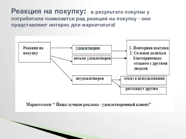 Реакция на покупку: в результате покупки у потребителя появляется ряд