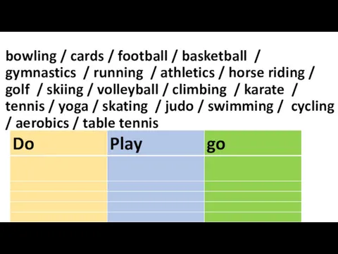 bowling / cards / football / basketball / gymnastics /