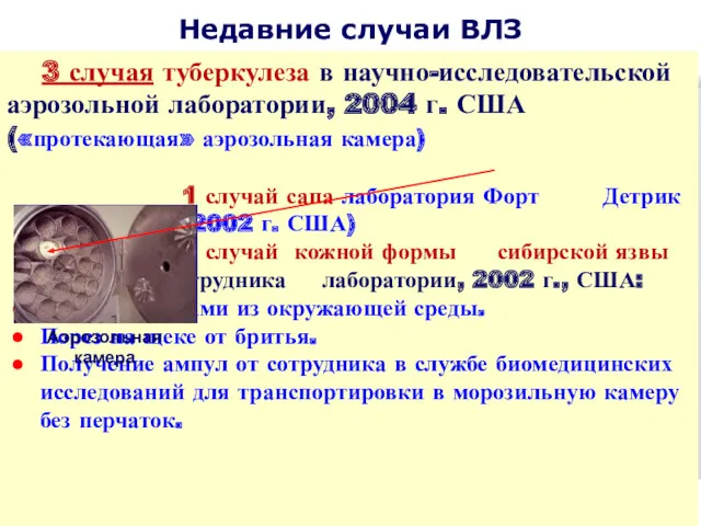 Недавние случаи ВЛЗ 3 случая туберкулеза в научно-исследовательской аэрозольной лаборатории,