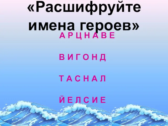 «Расшифруйте имена героев» А Р Ц Н А В Е