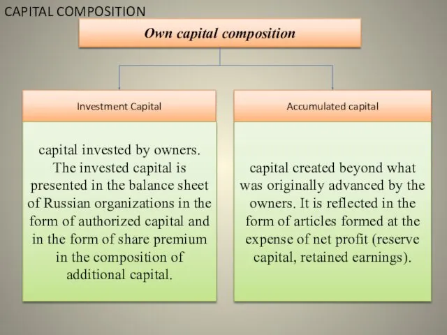 CAPITAL COMPOSITION Own capital composition Investment Capital Accumulated capital capital