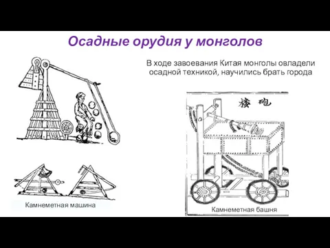 Осадные орудия у монголов В ходе завоевания Китая монголы овладели