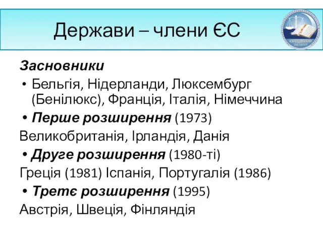 Держави – члени ЄС Засновники Бельгія, Нідерланди, Люксембург (Бенілюкс), Франція,