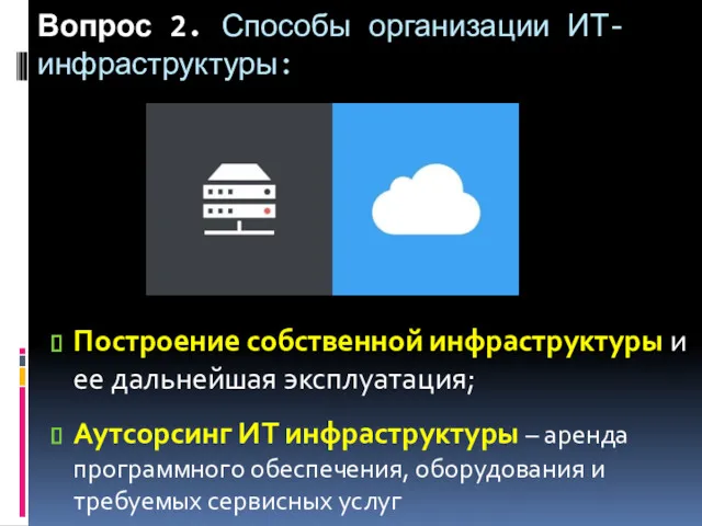 Вопрос 2. Способы организации ИТ-инфраструктуры: Построение собственной инфраструктуры и ее