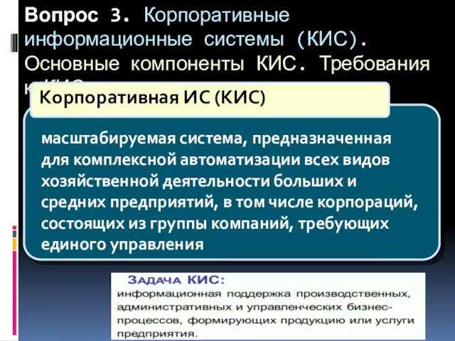 Вопрос 3. Корпоративные информационные системы (КИС). Основные компоненты КИС. Требования