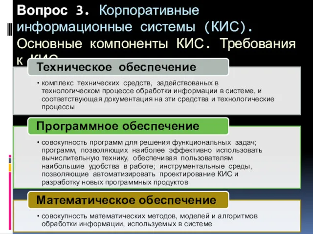 Вопрос 3. Корпоративные информационные системы (КИС). Основные компоненты КИС. Требования к КИС