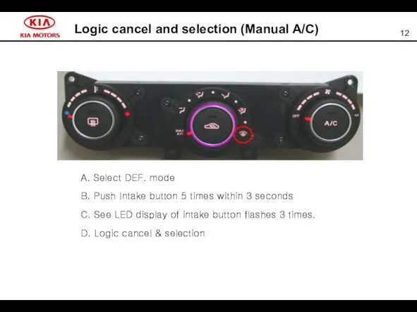 Logic cancel and selection (Manual A/C) A. Select DEF. mode