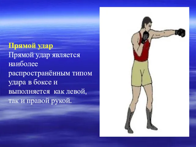 Прямой удар Прямой удар является наиболее распространённым типом удара в