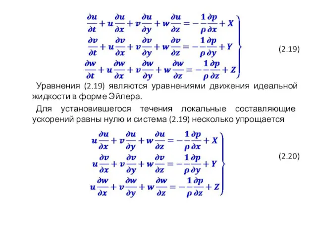 (2.19) Уравнения (2.19) являются уравнениями движения идеальной жидкости в форме