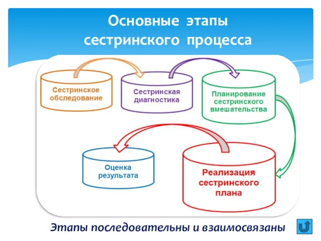 Этапы последовательны и взаимосвязаны Основные этапы сестринского процесса