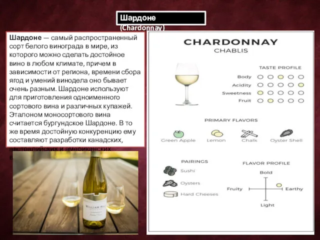 Шардоне (Chardonnay) Шардоне — самый распространенный сорт белого винограда в