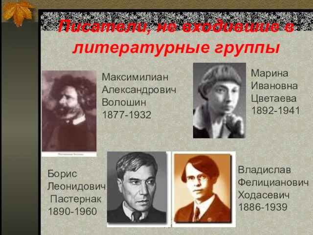 учитель литературы Мещерякова Н.А. Писатели, не входившие в литературные группы