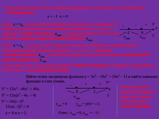 Внутренние точки области определения функции, в которых f '(х) =