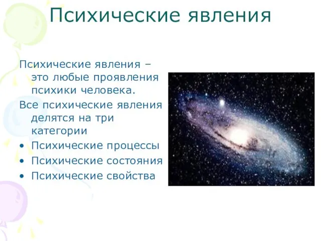 Психические явления Психические явления – это любые проявления психики человека.