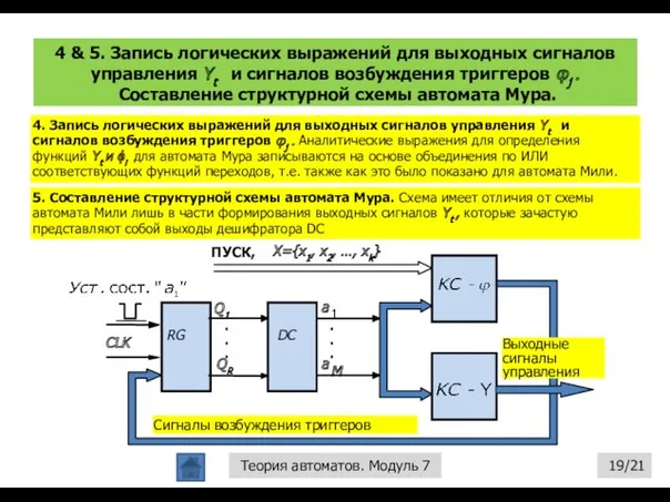 4 & 5. Запись логических выражений для выходных сигналов управления