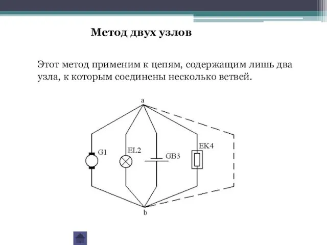 Метод двух узлов Этот метод применим к цепям, содержащим лишь