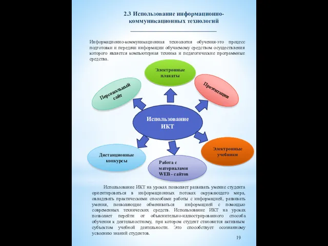 Информационно-коммуникационная технология обучения-это процесс подготовки и передачи информации обучаемому средством