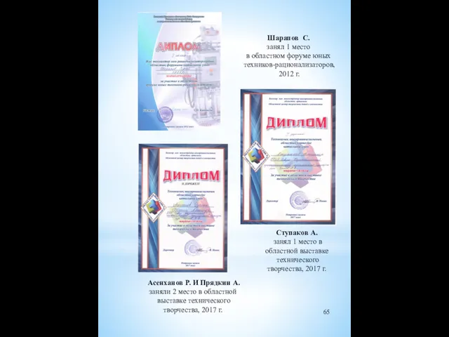 Шарапов С. занял 1 место в областном форуме юных техников-рационализаторов,