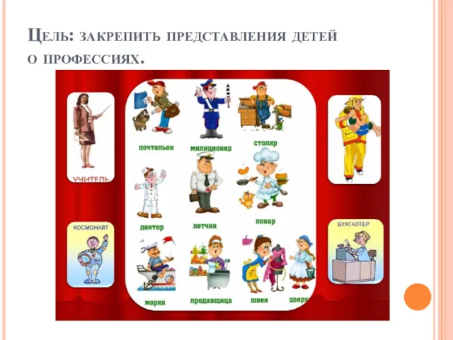 Цель: закрепить представления детей о профессиях.