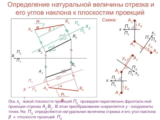 Определение натуральной величины отрезка и его углов наклона к плоскостям