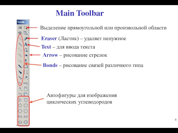 Main Toolbar Выделение прямоугольной или произвольной области Eraser (Ластик) –