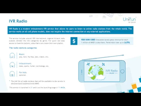 IVR Radio IVR Radio is a modern infotainment IVR service that allows its