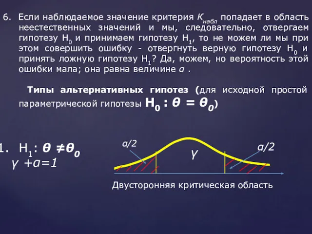 6. Если наблюдаемое значение критерия Кнабл попадает в область неестественных