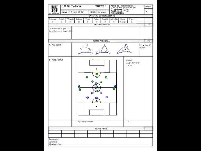 A) Pase en Y Calentamiento gen. 3’ Calentamiento espec. 8’