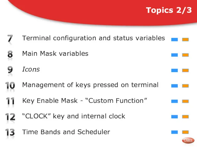 Topics 2/3 Terminal configuration and status variables Main Mask variables