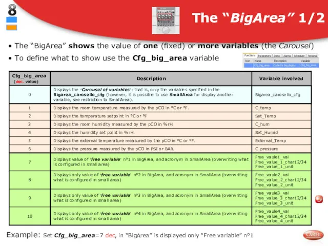 The “BigArea” shows the value of one (fixed) or more