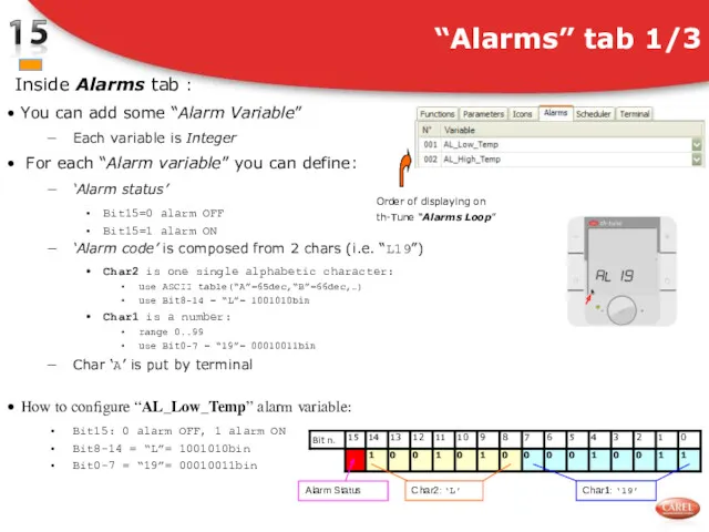 Inside Alarms tab : You can add some “Alarm Variable”