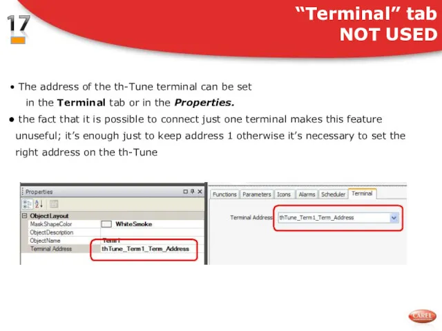 The address of the th-Tune terminal can be set in