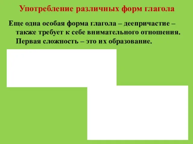 Употребление различных форм глагола Еще одна особая форма глагола –