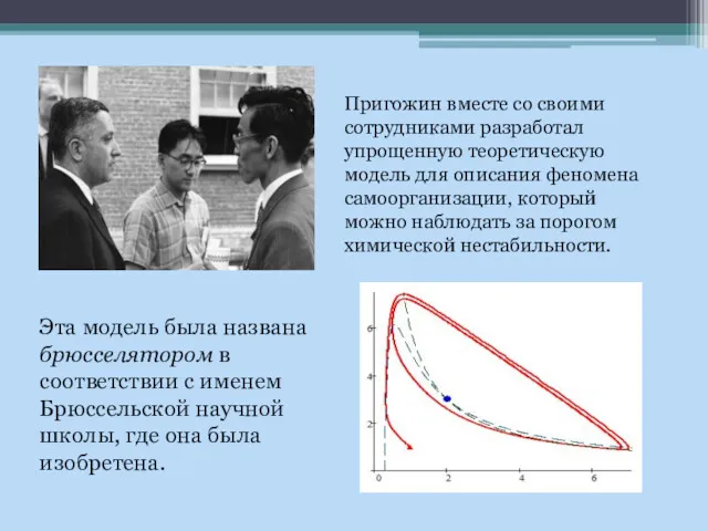 Пригожин вместе со своими сотрудниками разработал упрощенную теоретическую модель для описания феномена самоорганизации,