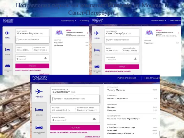 Направления перелетов компании Wizzair из Москвы и Санкт-Петербурга
