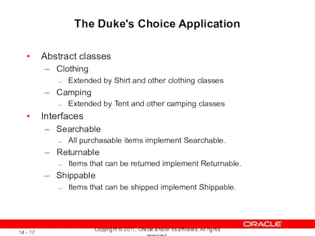 The Duke's Choice Application Abstract classes Clothing Extended by Shirt and other clothing