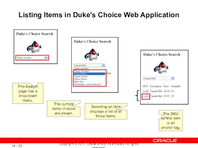 Listing Items in Duke's Choice Web Application The Search page