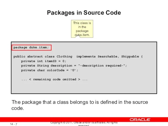 Packages in Source Code The package that a class belongs to is defined