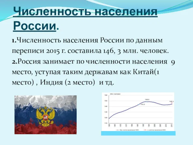 Численность населения России. 1.Численность населения России по данным переписи 2015