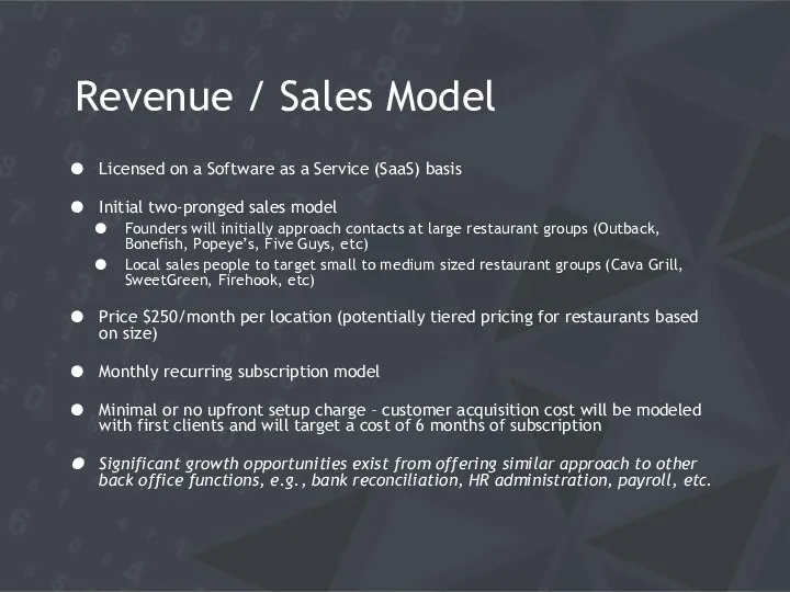 Revenue / Sales Model Licensed on a Software as a Service (SaaS) basis