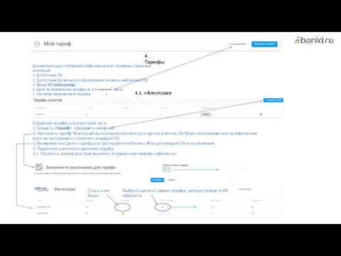 4. Тарифы Данная вкладка отображает информацию по тарифам страховых компаний.