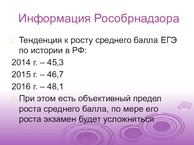 Информация Рособрнадзора Тенденция к росту среднего балла ЕГЭ по истории