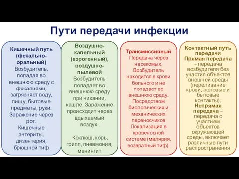 Пути передачи инфекции Кишечный путь (фекально-оральный) Возбудитель, попадая во внешнюю